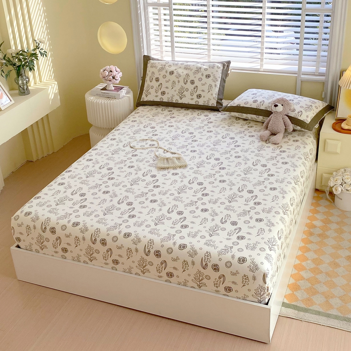 91家纺网 家纺一手货源 找家纺 春皖家纺 2026新款全棉老粗布席子凉席工艺款单床笠床笠单件 浅韵-白