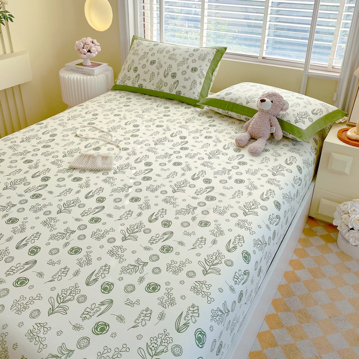 91家纺网 家纺一手货源 找家纺 春皖家纺 2026新款全棉老粗布席子凉席工艺款单床笠床笠单件 浅韵-绿