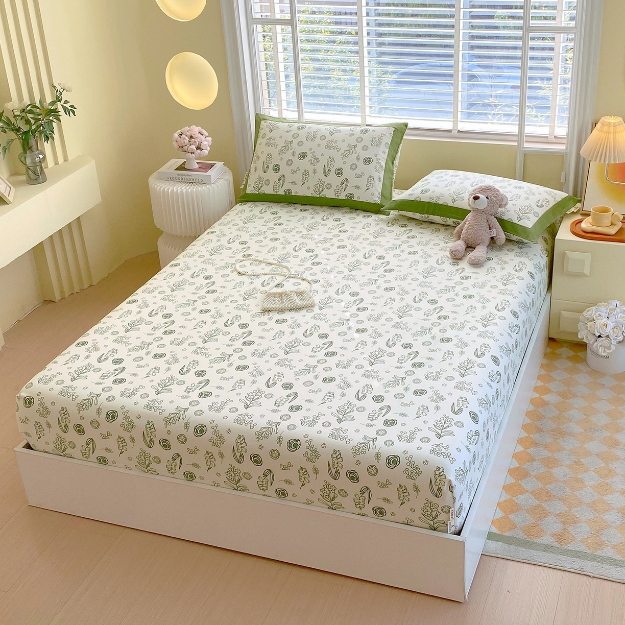 91家纺网 家纺一手货源 找家纺 春皖家纺 2026新款全棉老粗布席子凉席工艺款单床笠床笠单件 浅韵-绿