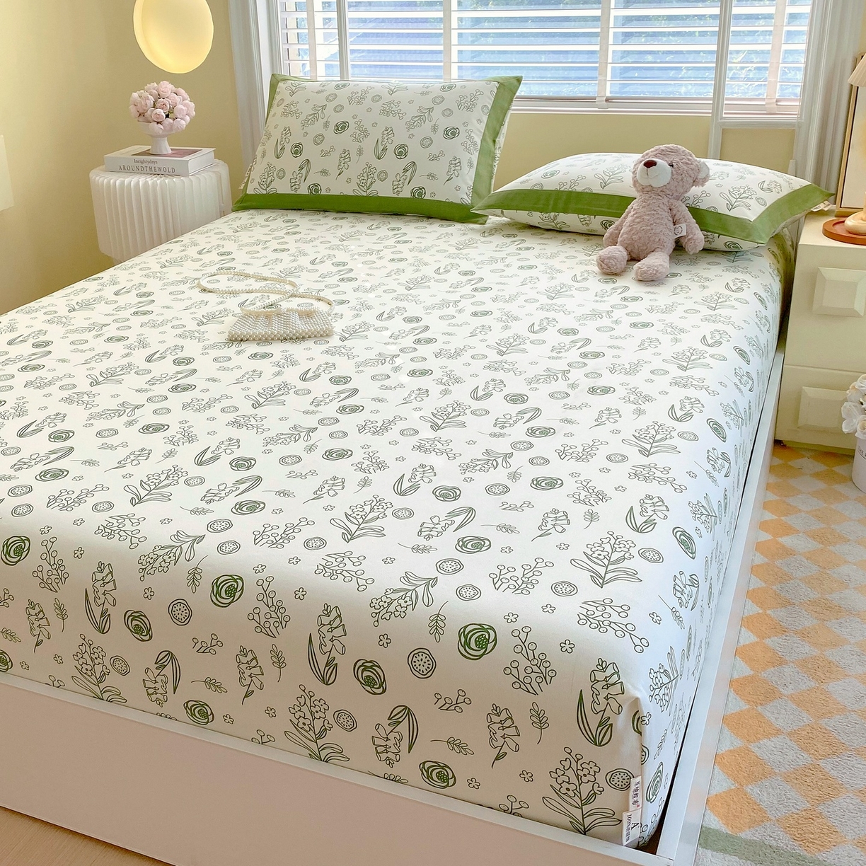 91家纺网 家纺一手货源 找家纺 春皖家纺 2026新款全棉老粗布席子凉席工艺款单床笠床笠单件 浅韵-绿