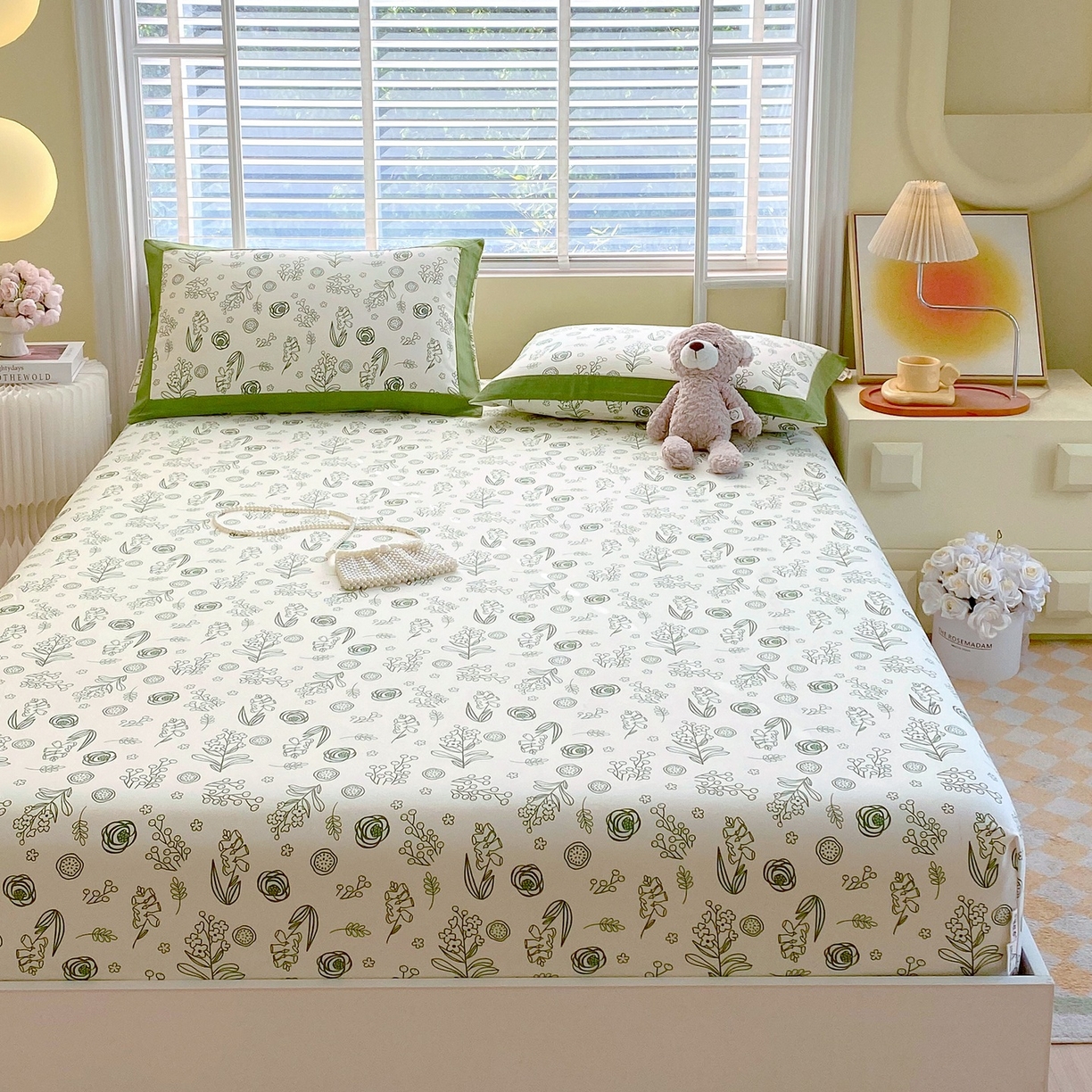 91家纺网 家纺一手货源 找家纺 春皖家纺 2026新款全棉老粗布席子凉席工艺款单床笠床笠单件 浅韵-绿