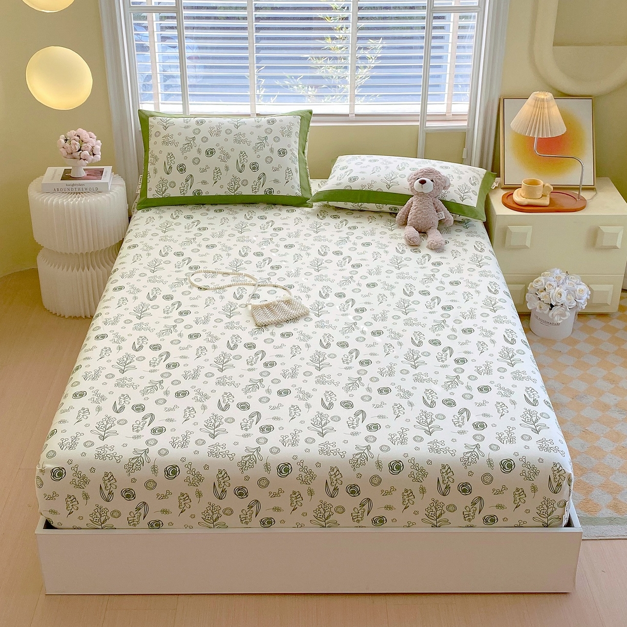 91家纺网 家纺一手货源 找家纺 春皖家纺 2026新款全棉老粗布席子凉席工艺款单床笠床笠单件 浅韵-绿