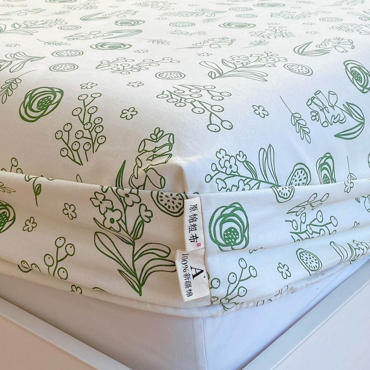 91家纺网 家纺一手货源 找家纺 春皖家纺 2026新款全棉老粗布席子凉席工艺款单床笠床笠单件 浅韵-绿