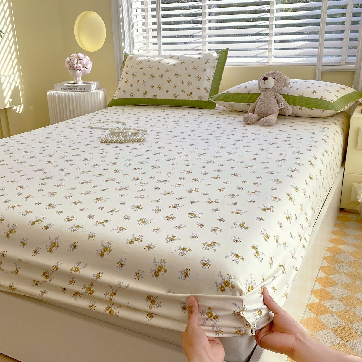 91家纺网 家纺一手货源 找家纺 春皖家纺 2026新款全棉老粗布席子凉席工艺款单床笠床笠单件 倩影米