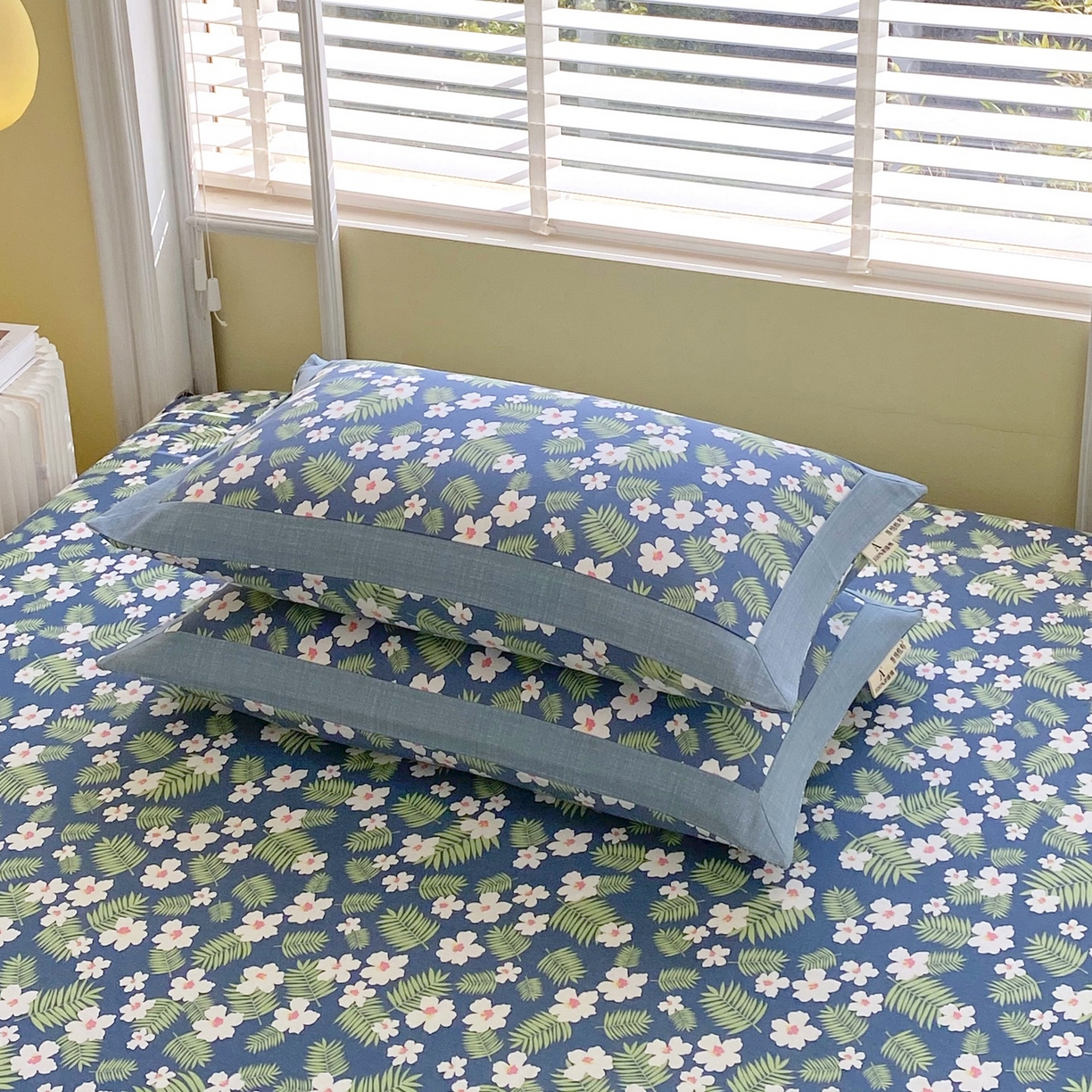 91家纺网 家纺一手货源 找家纺 春皖家纺 2026新款全棉老粗布席子凉席工艺款单床笠床笠单件 沁香蓝