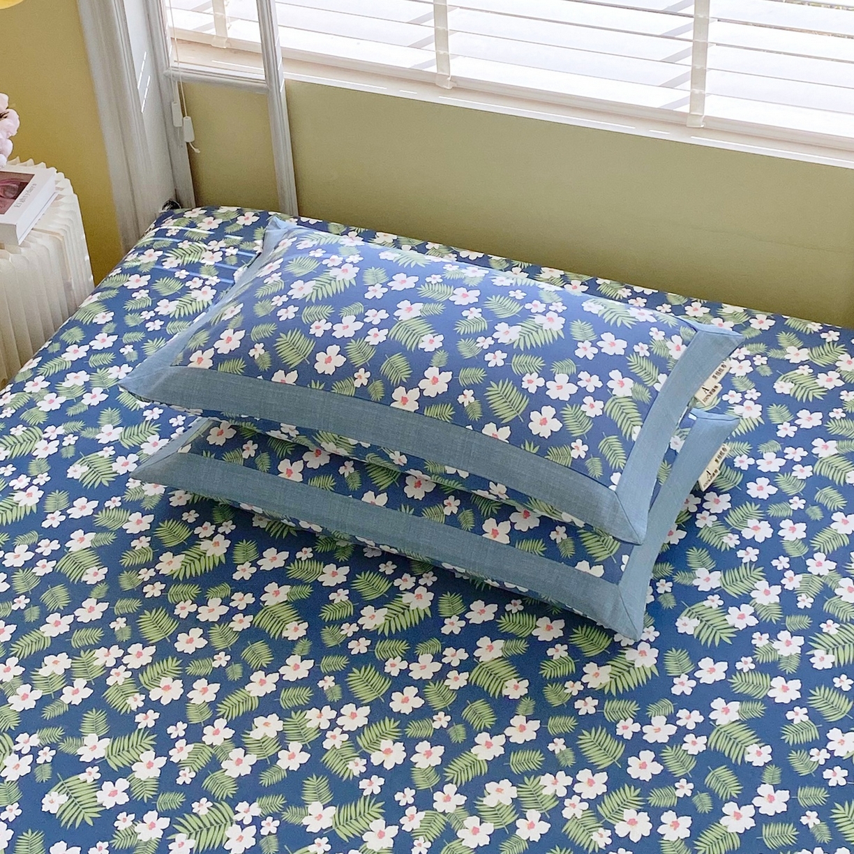 91家纺网 家纺一手货源 找家纺 春皖家纺 2026新款全棉老粗布席子凉席工艺款单床笠床笠单件 沁香蓝