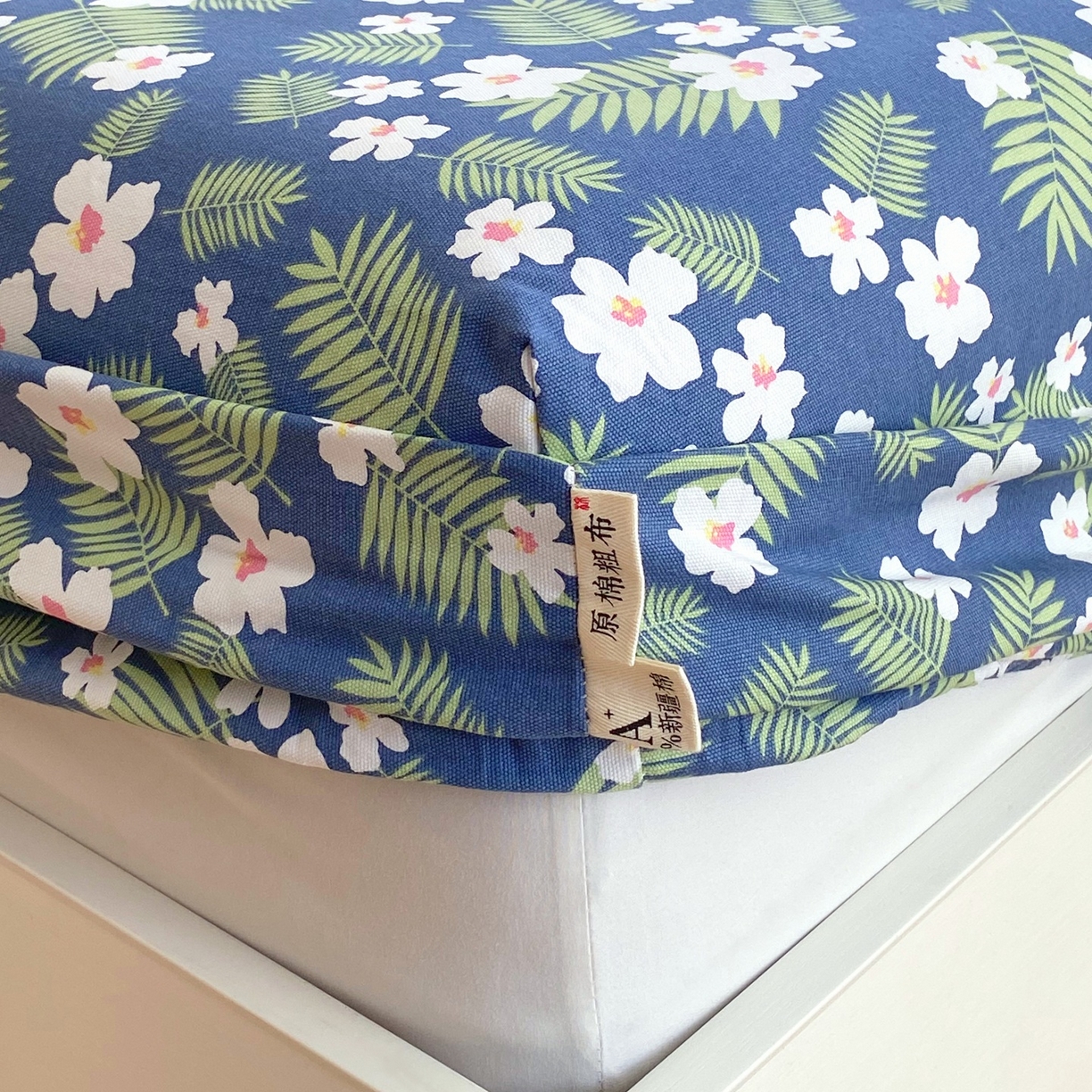 91家纺网 家纺一手货源 找家纺 春皖家纺 2026新款全棉老粗布席子凉席工艺款单床笠床笠单件 沁香蓝