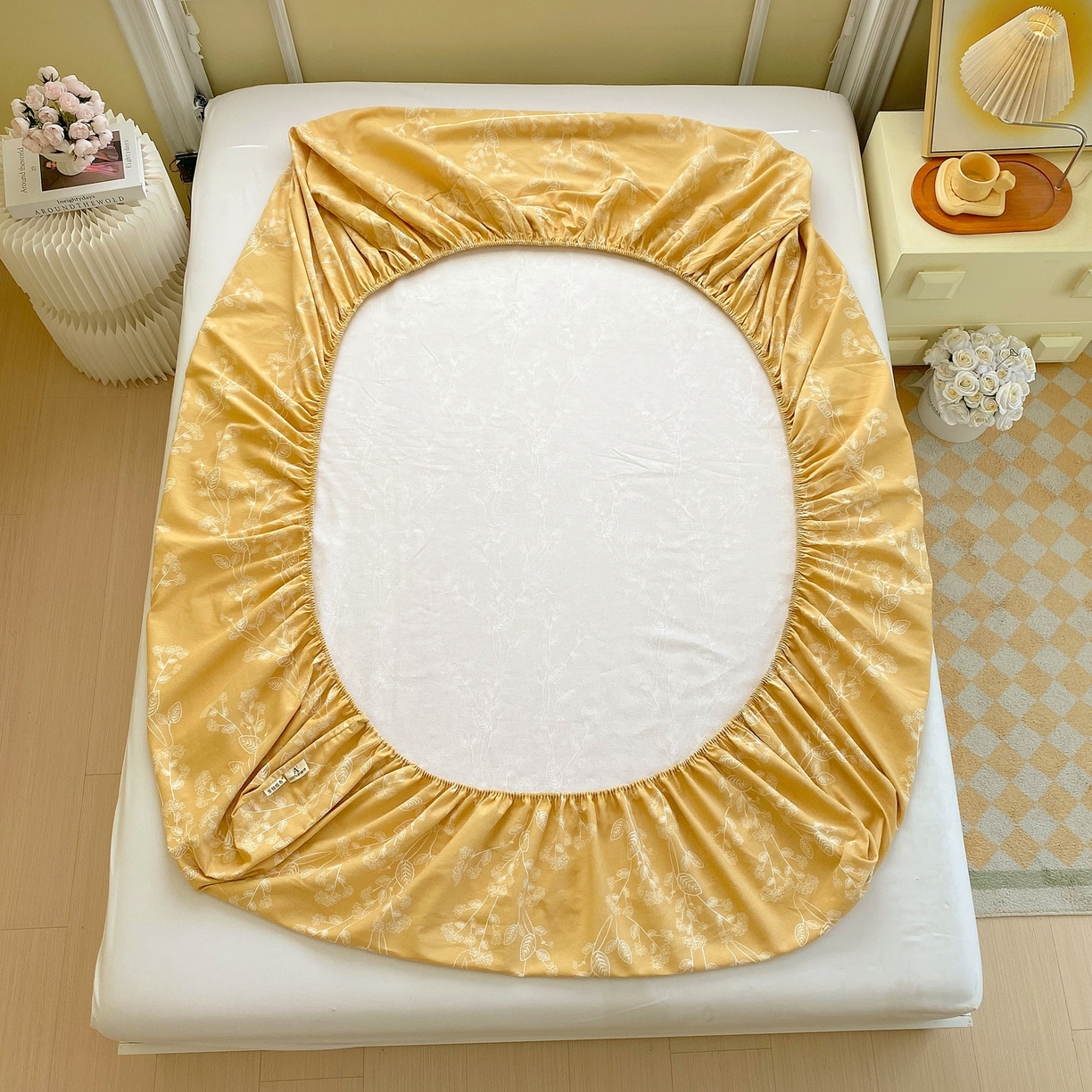 91家纺网 家纺一手货源 找家纺 春皖家纺 2026新款全棉老粗布席子凉席工艺款单床笠床笠单件 如梦黄