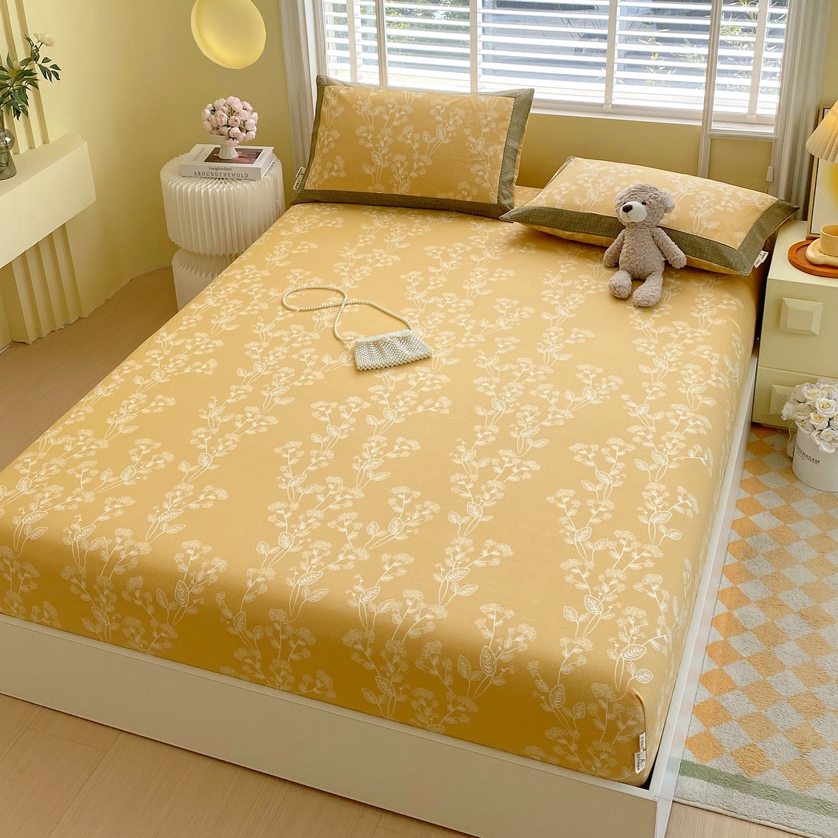 91家纺网 家纺一手货源 找家纺 春皖家纺 2026新款全棉老粗布席子凉席工艺款单床笠床笠单件 如梦黄