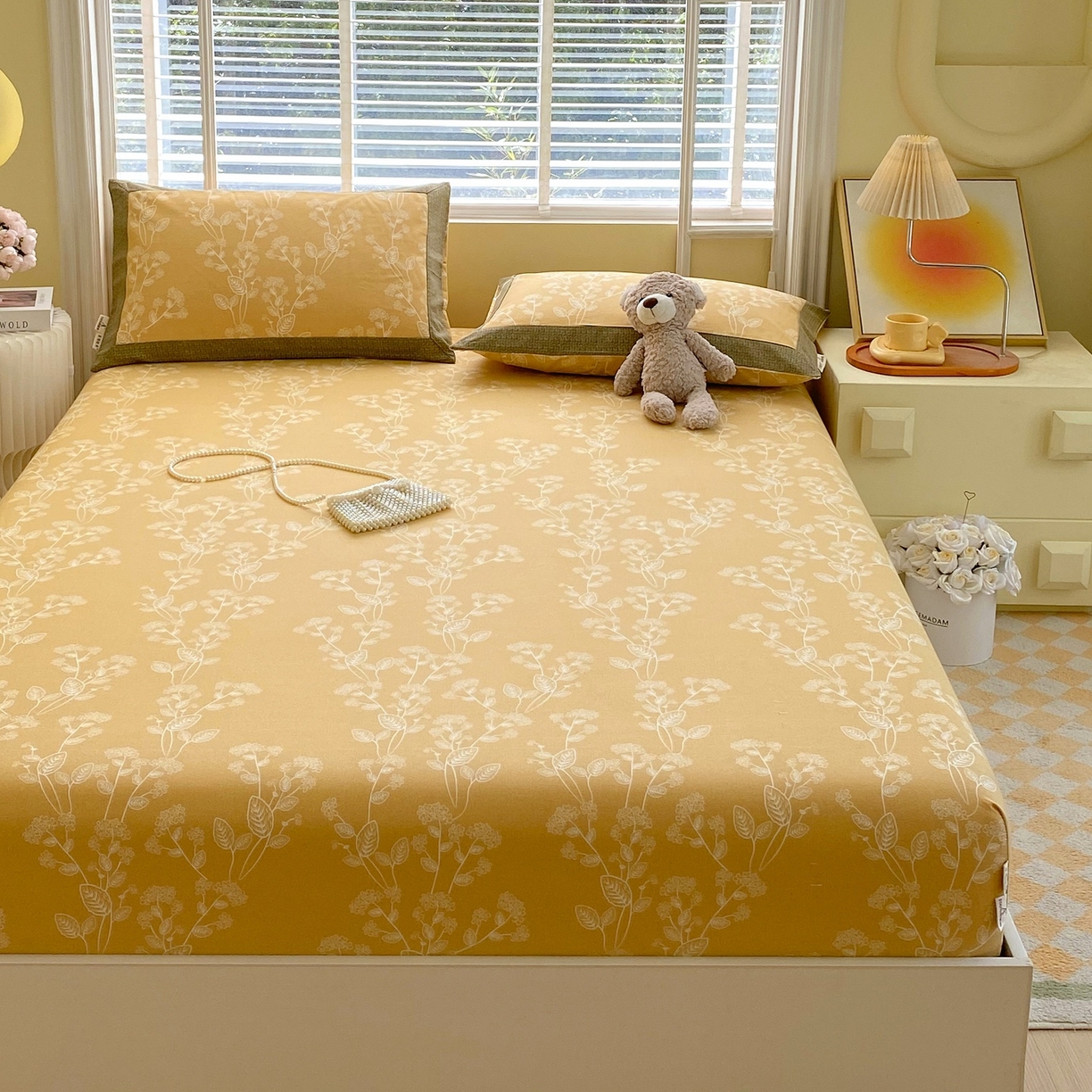 91家纺网 家纺一手货源 找家纺 春皖家纺 2026新款全棉老粗布席子凉席工艺款单床笠床笠单件 如梦黄