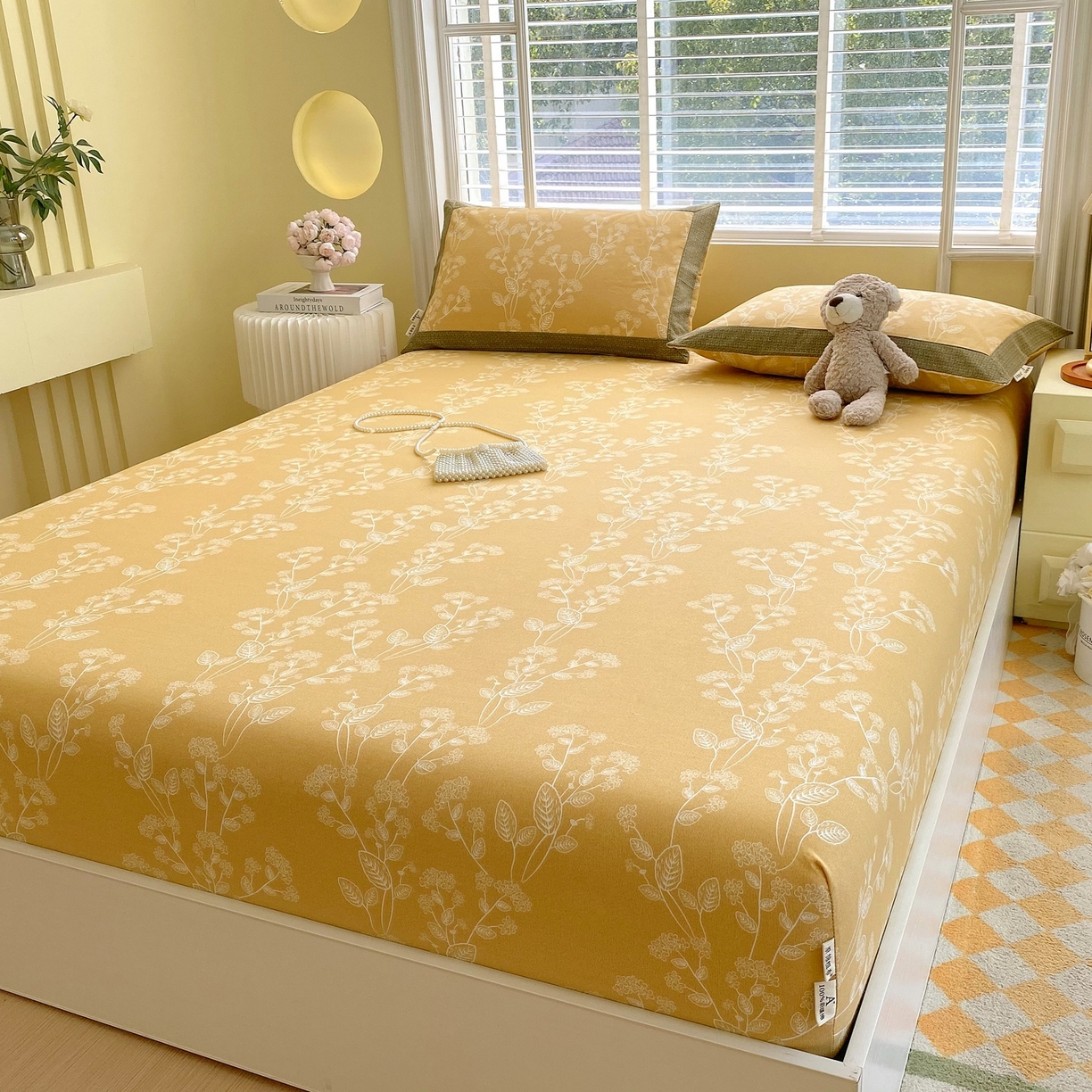 91家纺网 家纺一手货源 找家纺 春皖家纺 2026新款全棉老粗布席子凉席工艺款单床笠床笠单件 如梦黄