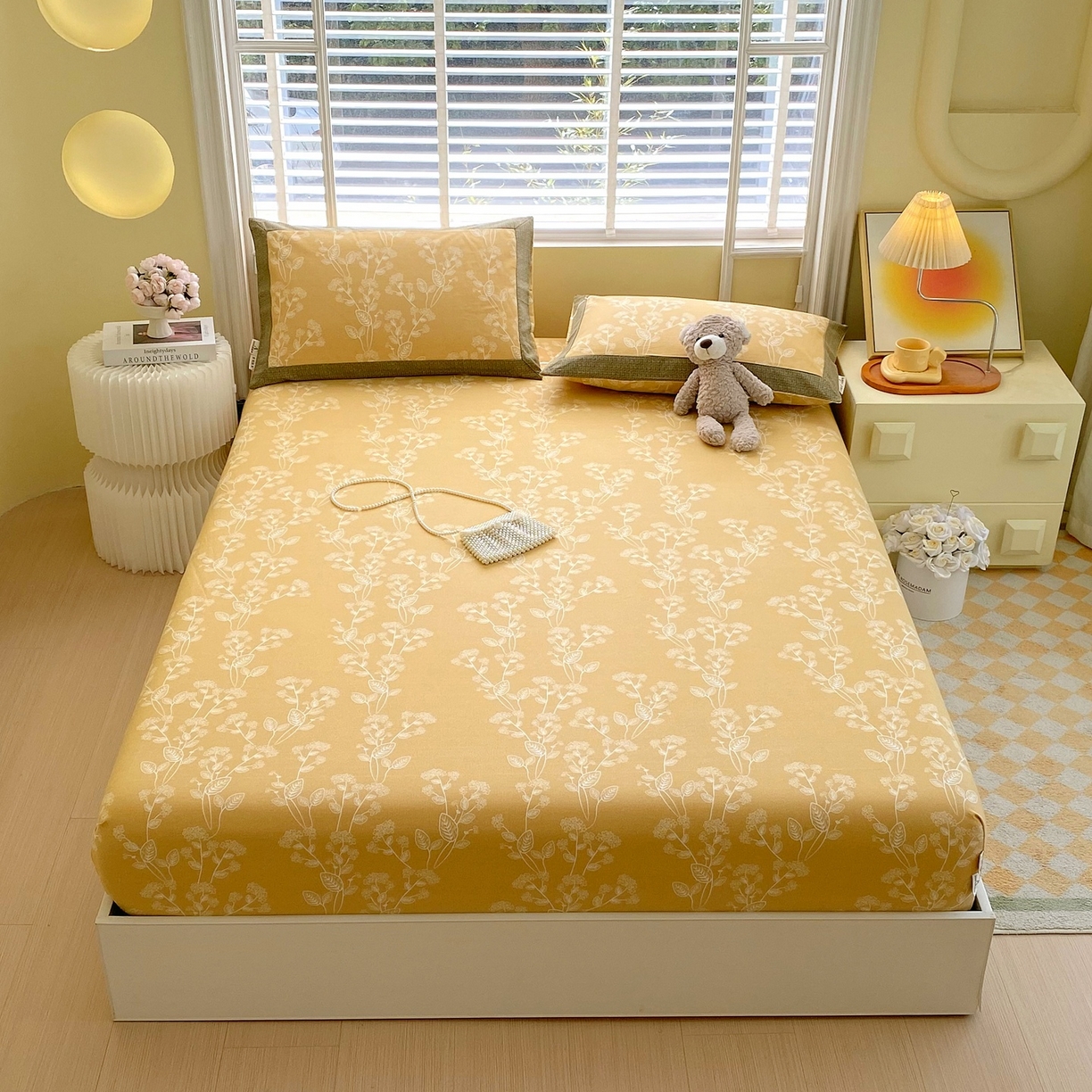 91家纺网 家纺一手货源 找家纺 春皖家纺 2026新款全棉老粗布席子凉席工艺款单床笠床笠单件 如梦黄