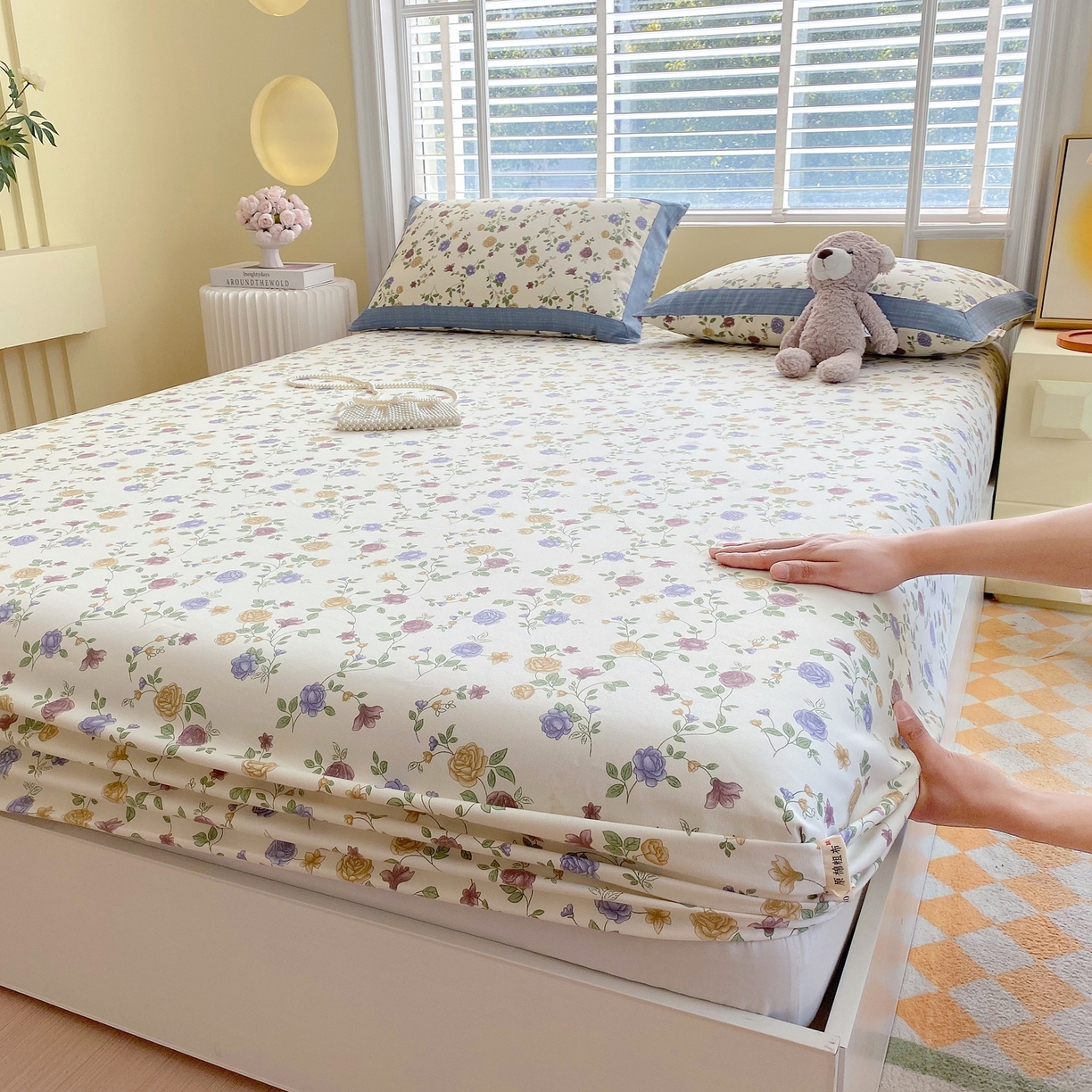 91家纺网 家纺一手货源 找家纺 春皖家纺 2026新款全棉老粗布席子凉席工艺款单床笠床笠单件 田园梦