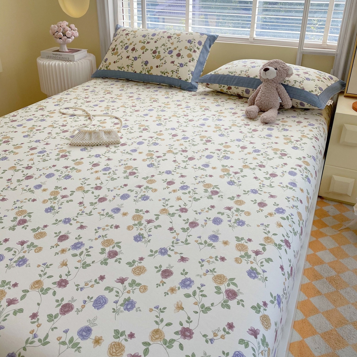 91家纺网 家纺一手货源 找家纺 春皖家纺 2026新款全棉老粗布席子凉席工艺款单床笠床笠单件 田园梦