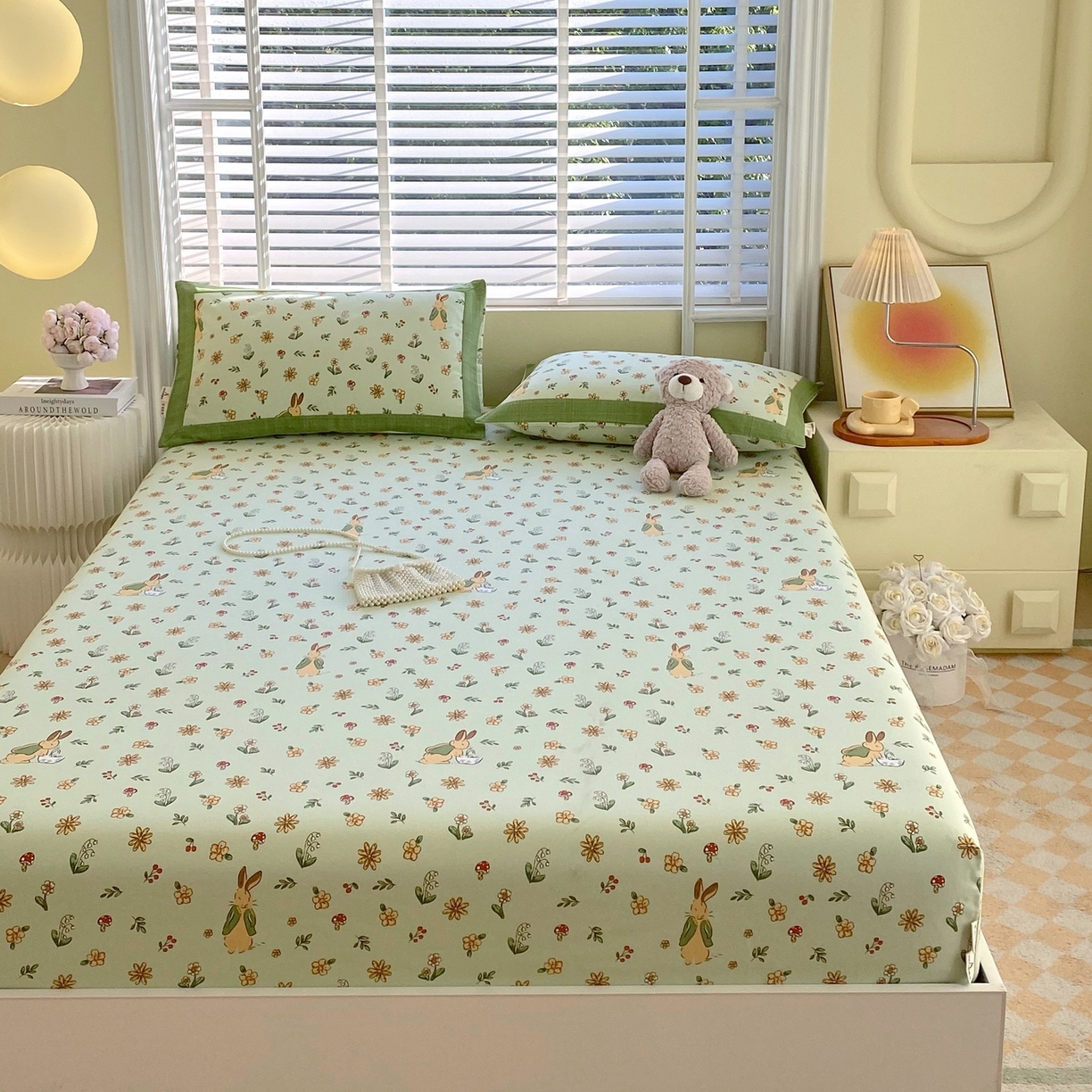 91家纺网 家纺一手货源 找家纺 春皖家纺 2026新款全棉老粗布席子凉席工艺款单床笠床笠单件 兔开心