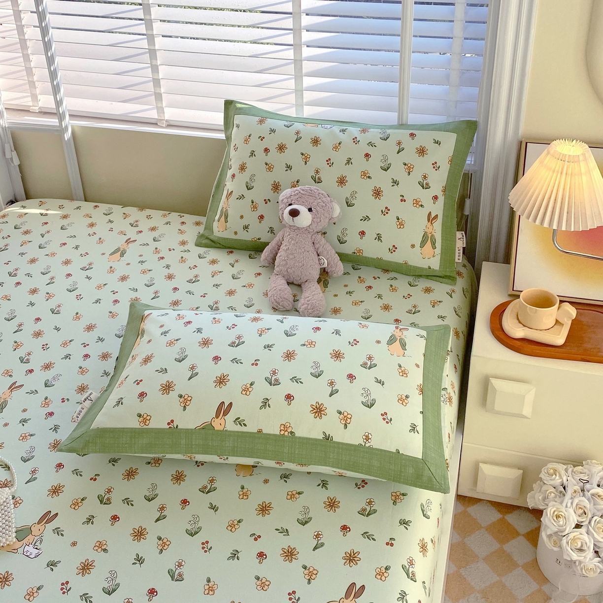 91家纺网 家纺一手货源 找家纺 春皖家纺 2026新款全棉老粗布席子凉席工艺款单床笠床笠单件 兔开心