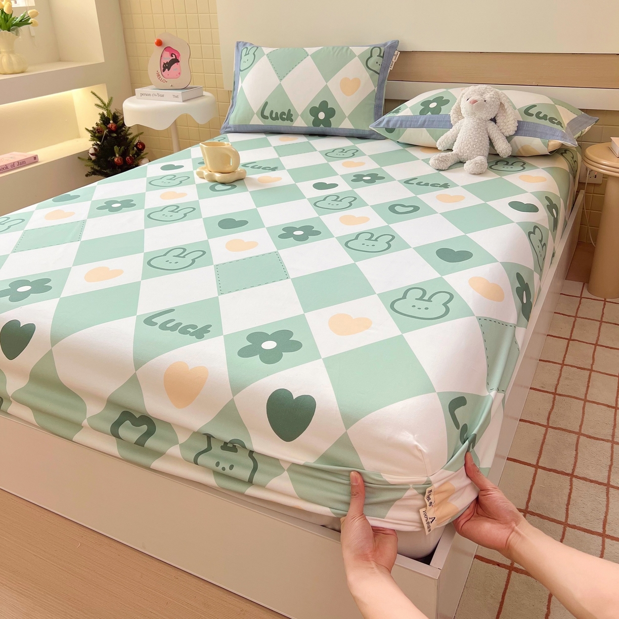 91家纺网 家纺一手货源 找家纺 春皖家纺 2026新款全棉老粗布席子凉席工艺款单床笠床笠单件 幸运