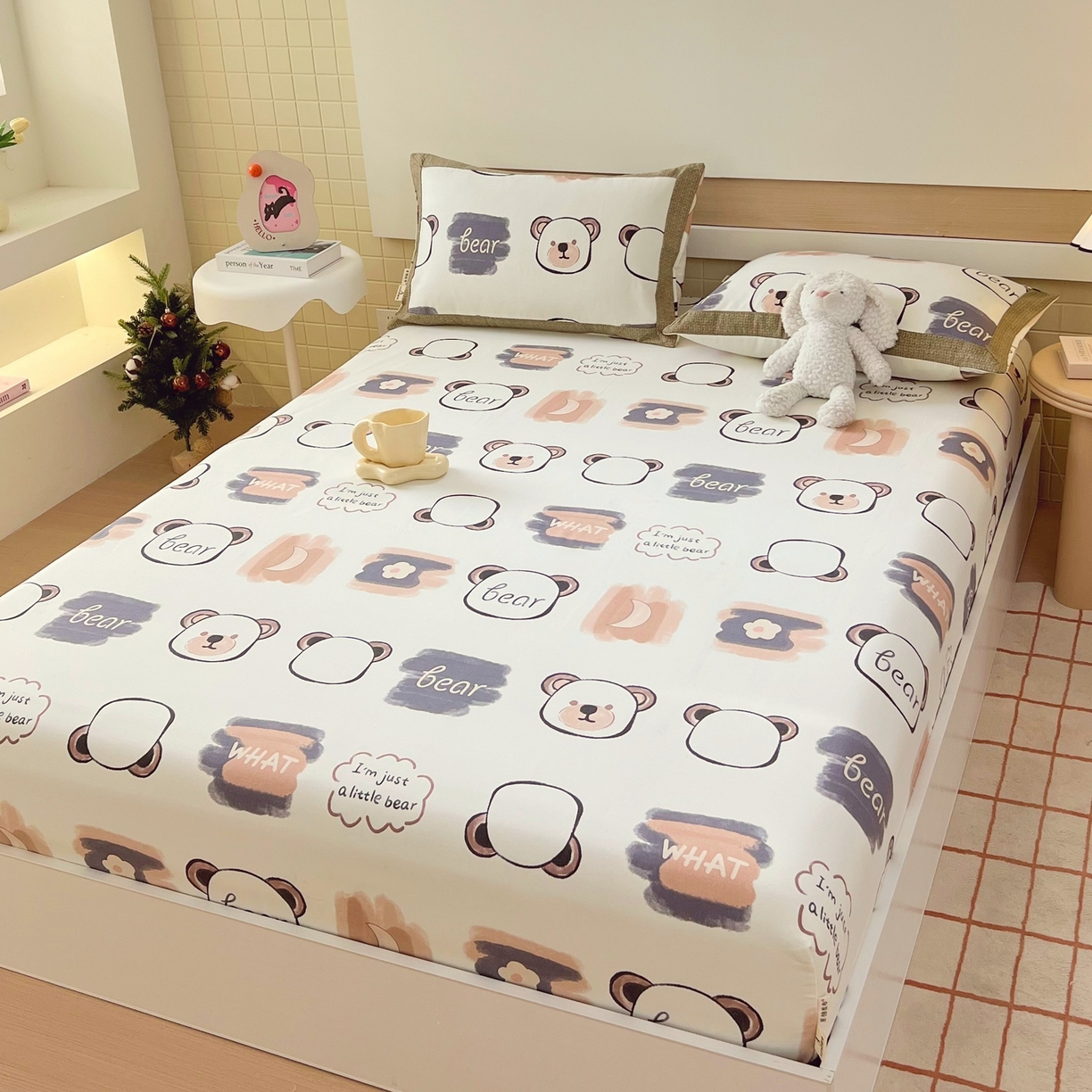 91家纺网 家纺一手货源 找家纺 春皖家纺 2026新款全棉老粗布席子凉席工艺款单床笠床笠单件 幸运熊