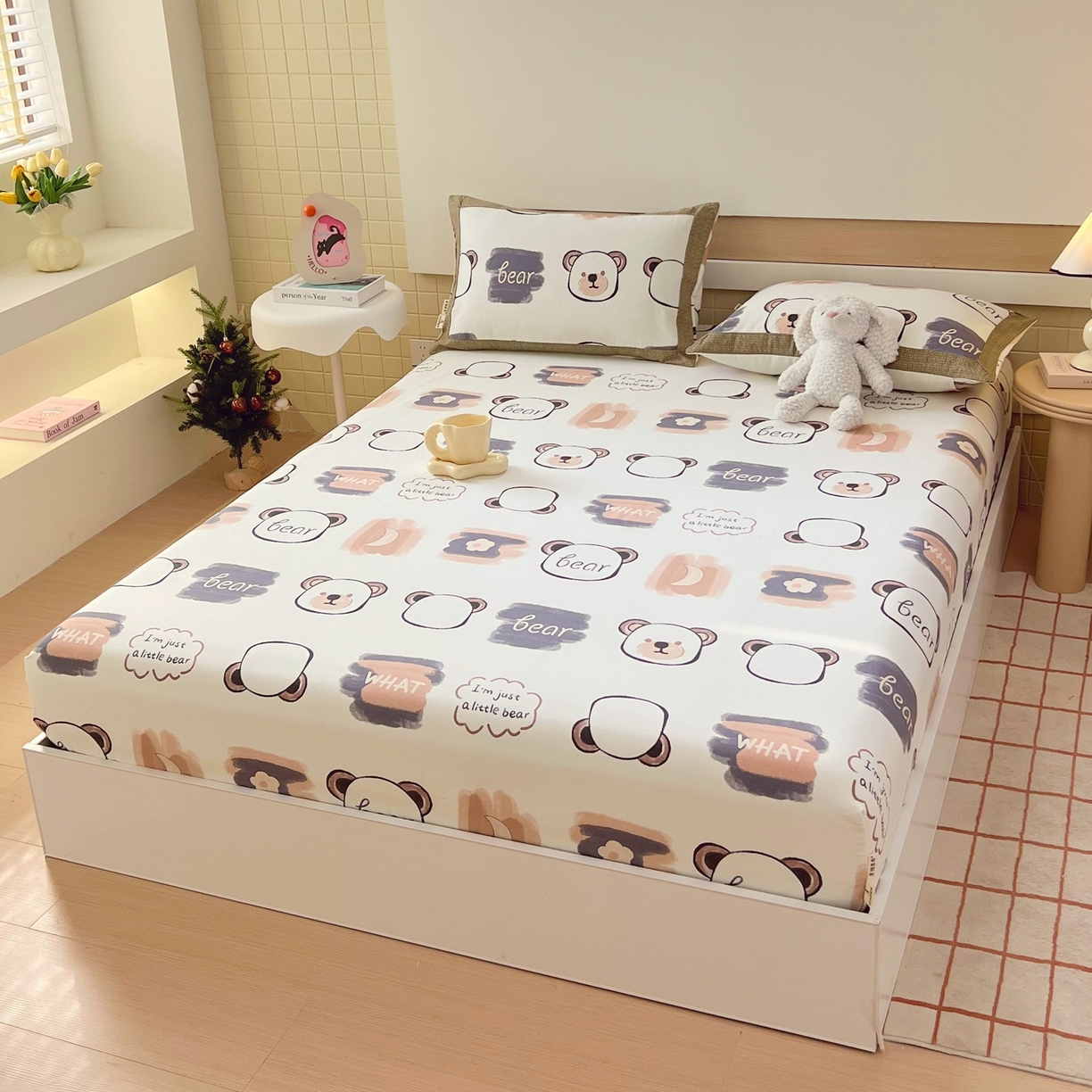 91家纺网 家纺一手货源 找家纺 春皖家纺 2026新款全棉老粗布席子凉席工艺款单床笠床笠单件 幸运熊