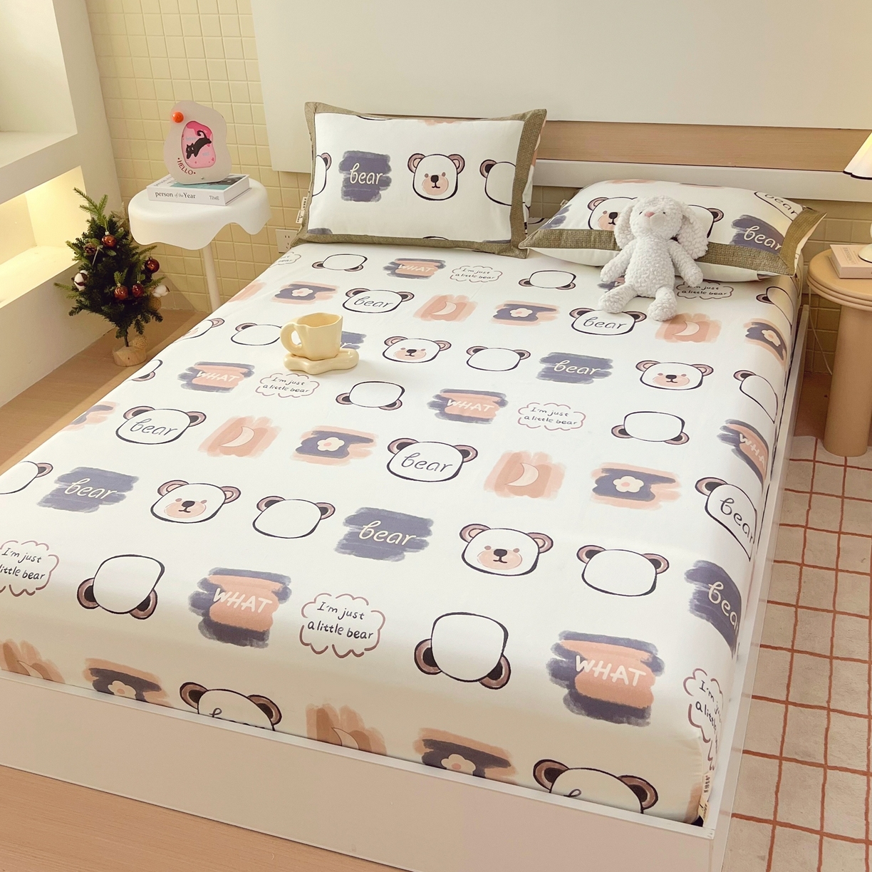 91家纺网 家纺一手货源 找家纺 春皖家纺 2026新款全棉老粗布席子凉席工艺款单床笠床笠单件 幸运熊