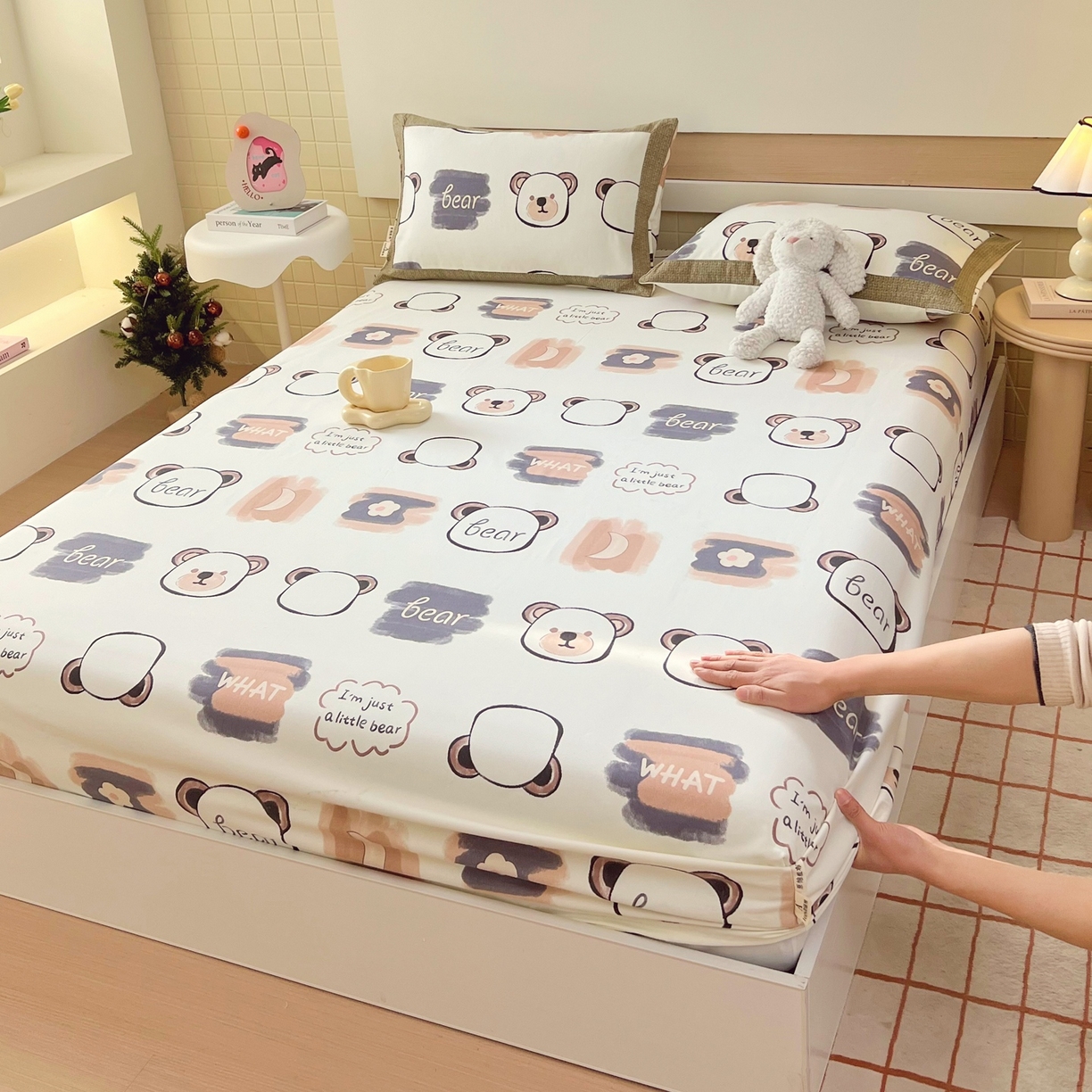 91家纺网 家纺一手货源 找家纺 春皖家纺 2026新款全棉老粗布席子凉席工艺款单床笠床笠单件 幸运熊