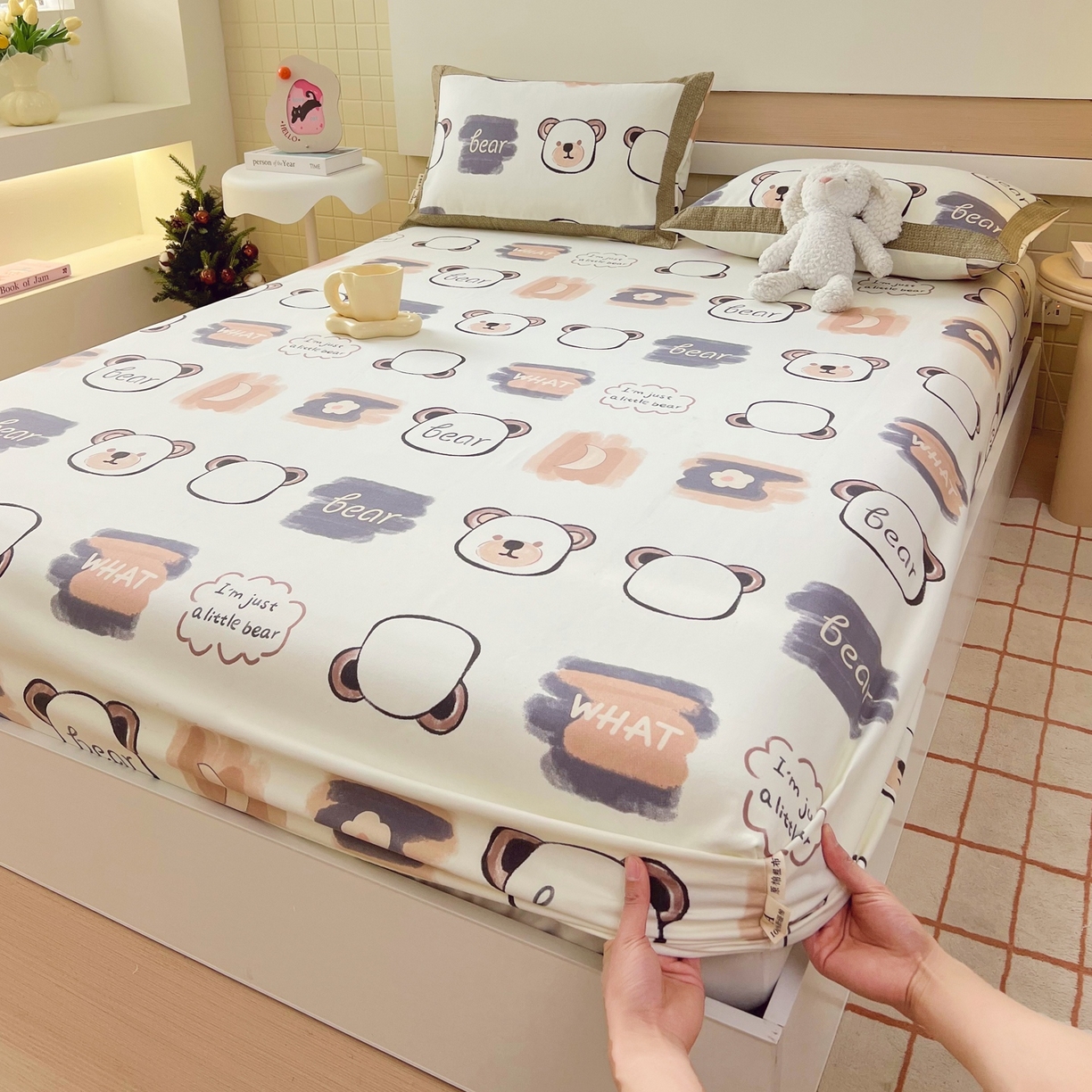 91家纺网 家纺一手货源 找家纺 春皖家纺 2026新款全棉老粗布席子凉席工艺款单床笠床笠单件 幸运熊