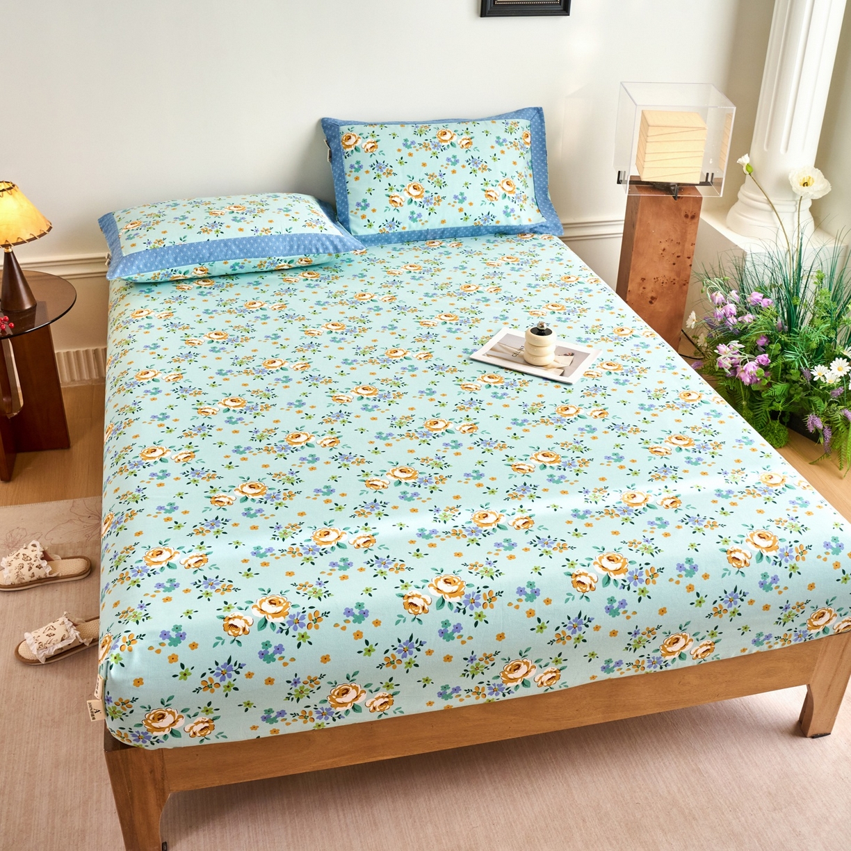 91家纺网 家纺一手货源 找家纺 春皖家纺 2026新款全棉老粗布席子凉席工艺款单床笠床笠单件 绚烂