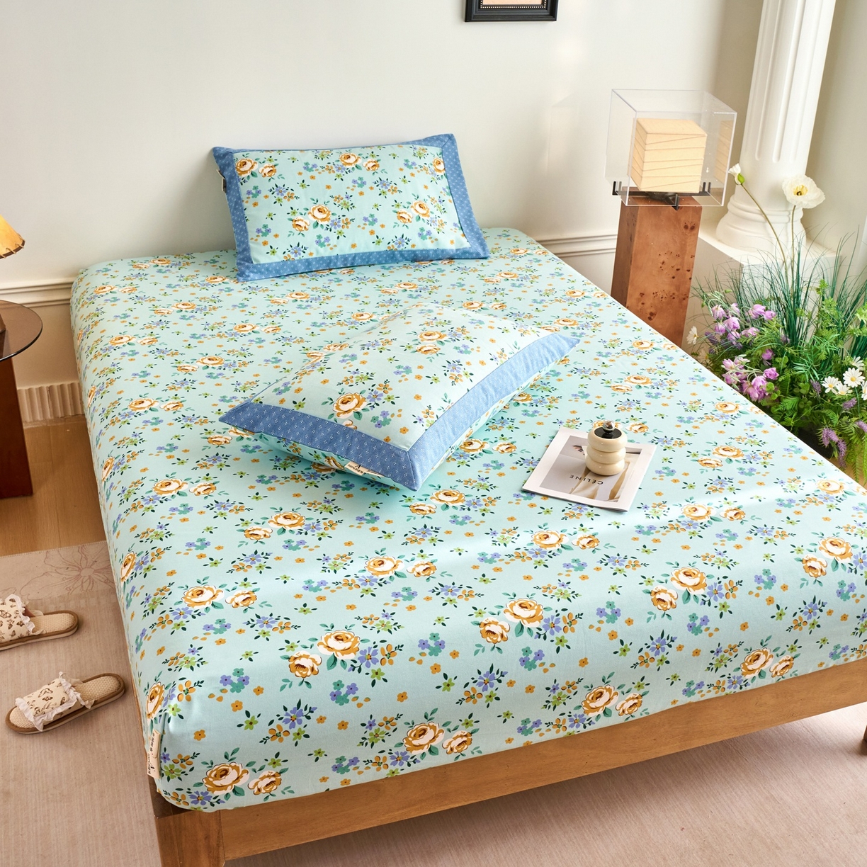 91家纺网 家纺一手货源 找家纺 春皖家纺 2026新款全棉老粗布席子凉席工艺款单床笠床笠单件 绚烂