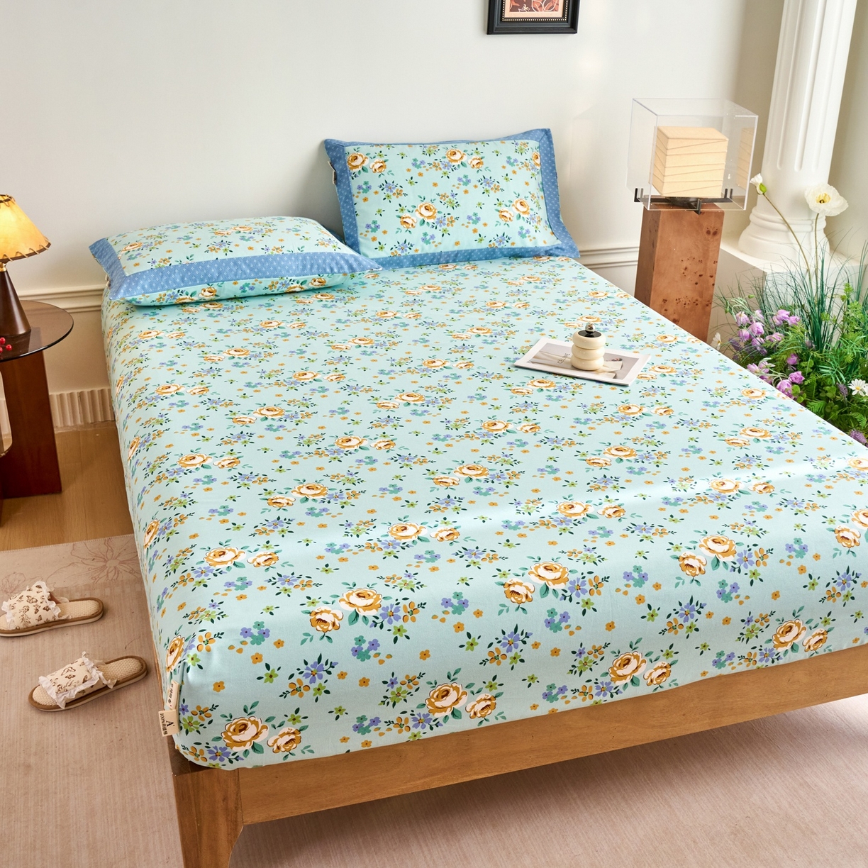 91家纺网 家纺一手货源 找家纺 春皖家纺 2026新款全棉老粗布席子凉席工艺款单床笠床笠单件 绚烂