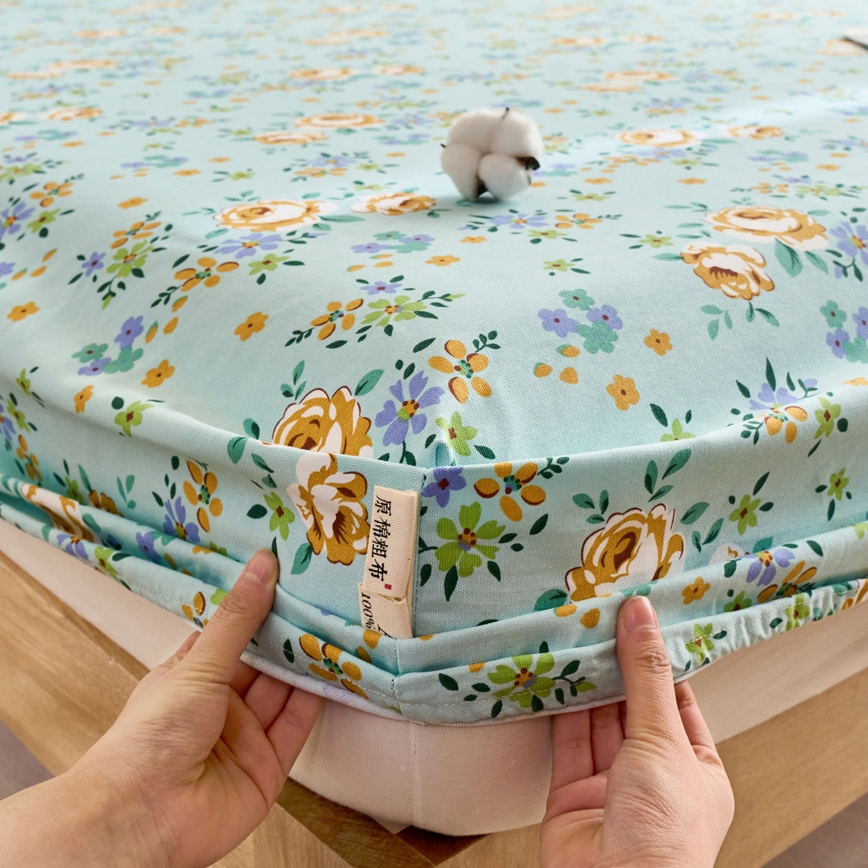 91家纺网 家纺一手货源 找家纺 春皖家纺 2026新款全棉老粗布席子凉席工艺款单床笠床笠单件 绚烂