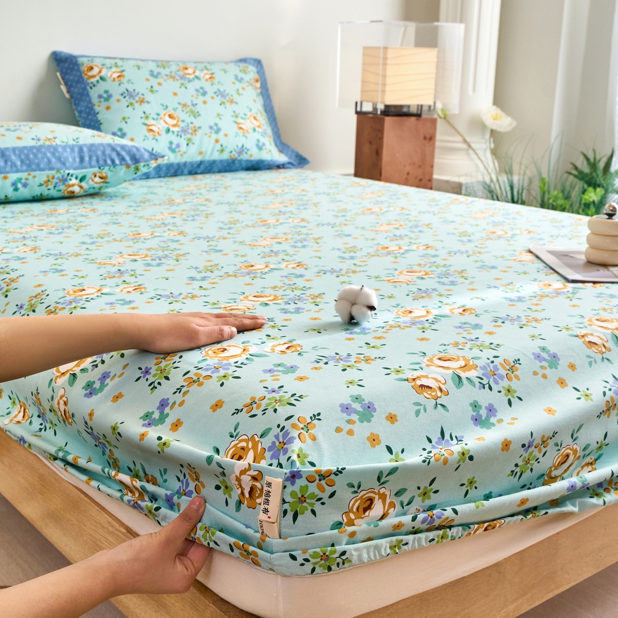 91家纺网 家纺一手货源 找家纺 春皖家纺 2026新款全棉老粗布席子凉席工艺款单床笠床笠单件 绚烂