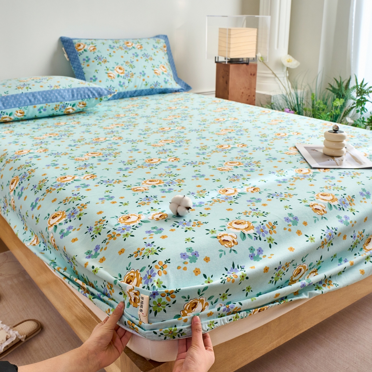 91家纺网 家纺一手货源 找家纺 春皖家纺 2026新款全棉老粗布席子凉席工艺款单床笠床笠单件 绚烂