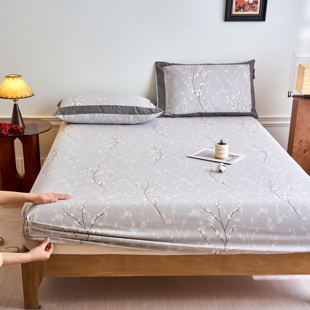 春皖家纺 2026新款全棉老粗布席子凉席工艺款单床笠床笠单件 枝丫