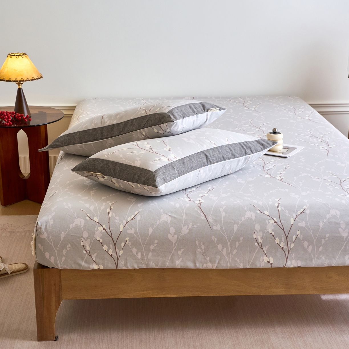 91家纺网 家纺一手货源 找家纺 春皖家纺 2026新款全棉老粗布席子凉席工艺款单床笠床笠单件 枝丫