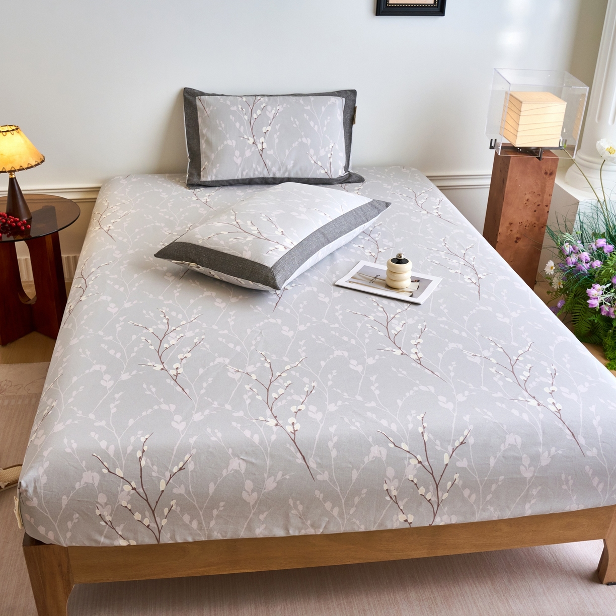 91家纺网 家纺一手货源 找家纺 春皖家纺 2026新款全棉老粗布席子凉席工艺款单床笠床笠单件 枝丫