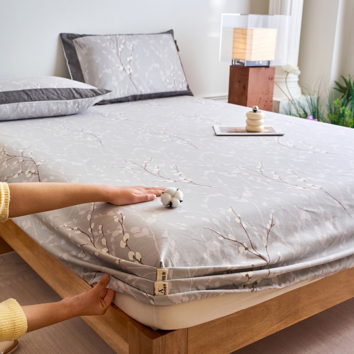 91家纺网 家纺一手货源 找家纺 春皖家纺 2026新款全棉老粗布席子凉席工艺款单床笠床笠单件 枝丫