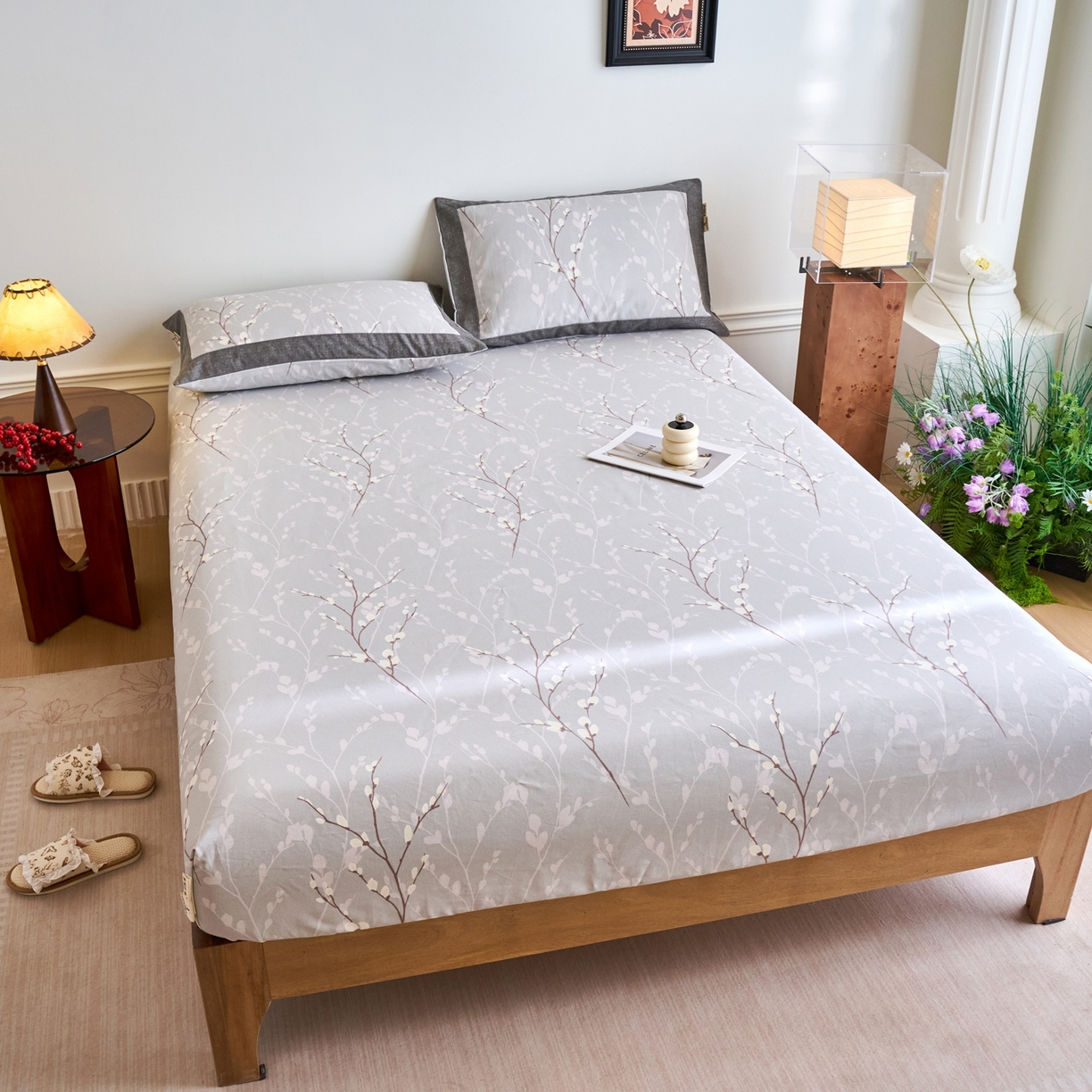 91家纺网 家纺一手货源 找家纺 春皖家纺 2026新款全棉老粗布席子凉席工艺款单床笠床笠单件 枝丫