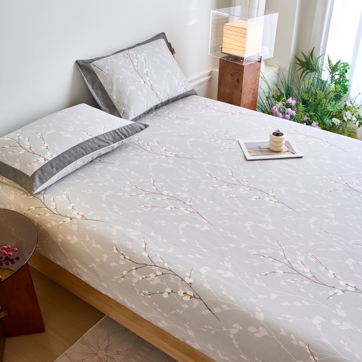 91家纺网 家纺一手货源 找家纺 春皖家纺 2026新款全棉老粗布席子凉席工艺款单床笠床笠单件 枝丫