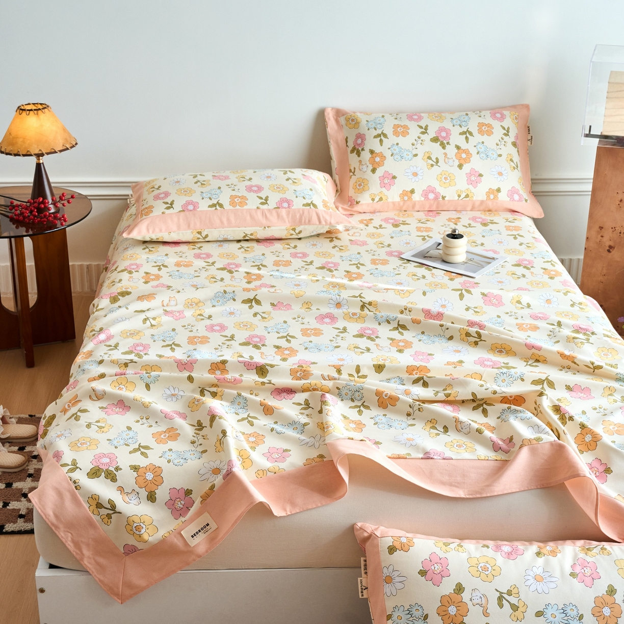 91家纺网 家纺一手货源 找家纺 春皖家纺 2026新款全棉老粗布席子凉席工艺款单床单床单单件 繁华