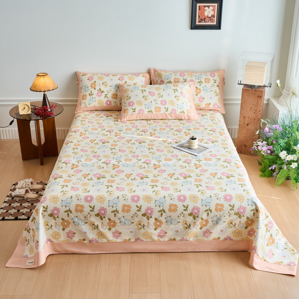 91家纺网 家纺一手货源 找家纺 春皖家纺 2026新款全棉老粗布席子凉席工艺款单床单床单单件 繁华