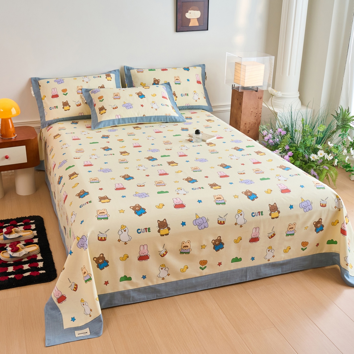 91家纺网 家纺一手货源 找家纺 春皖家纺 2026新款全棉老粗布席子凉席工艺款单床单床单单件 快乐园