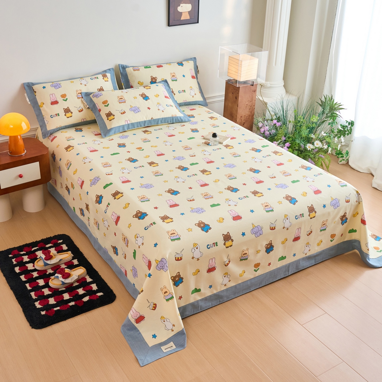 91家纺网 家纺一手货源 找家纺 春皖家纺 2026新款全棉老粗布席子凉席工艺款单床单床单单件 快乐园