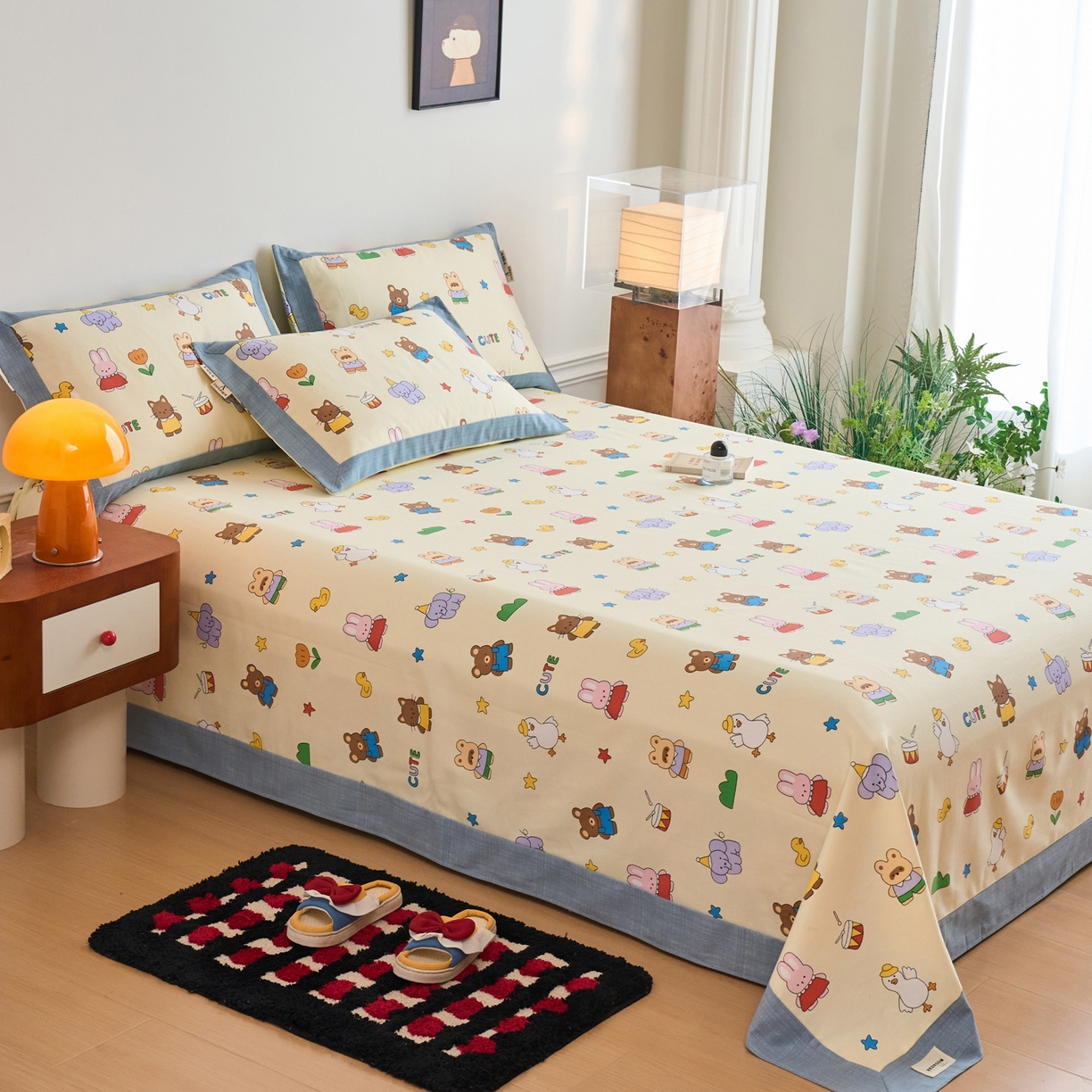 91家纺网 家纺一手货源 找家纺 春皖家纺 2026新款全棉老粗布席子凉席工艺款单床单床单单件 快乐园