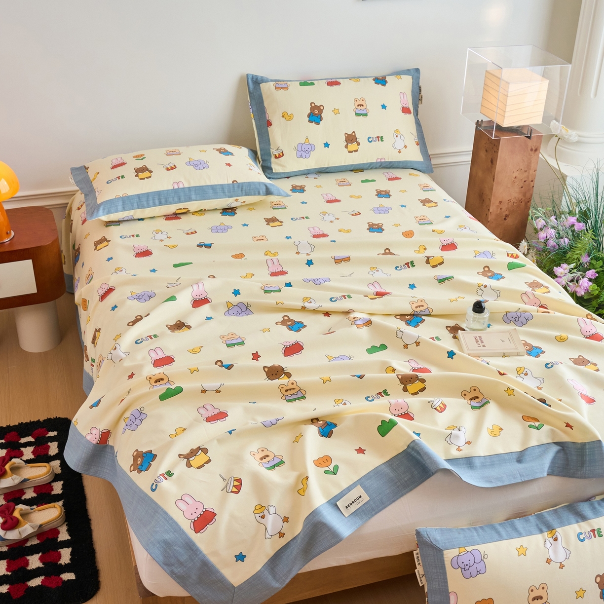 91家纺网 家纺一手货源 找家纺 春皖家纺 2026新款全棉老粗布席子凉席工艺款单床单床单单件 快乐园