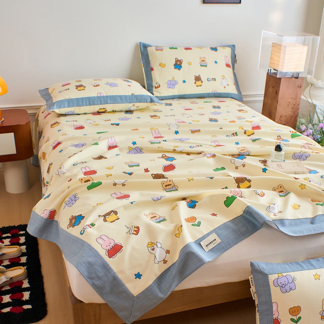 91家纺网 家纺一手货源 找家纺 春皖家纺 2026新款全棉老粗布席子凉席工艺款单床单床单单件 快乐园