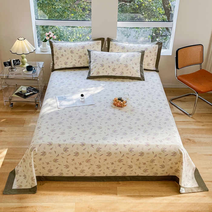 91家纺网 家纺一手货源 找家纺 春皖家纺 2026新款全棉老粗布席子凉席工艺款单床单床单单件 浪漫紫