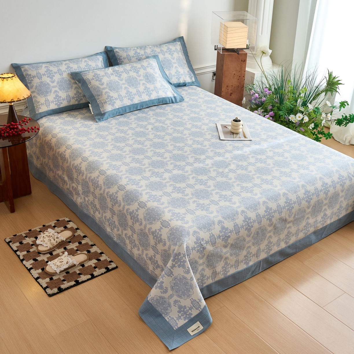 91家纺网 家纺一手货源 找家纺 春皖家纺 2026新款全棉老粗布席子凉席工艺款单床单床单单件 卢卡