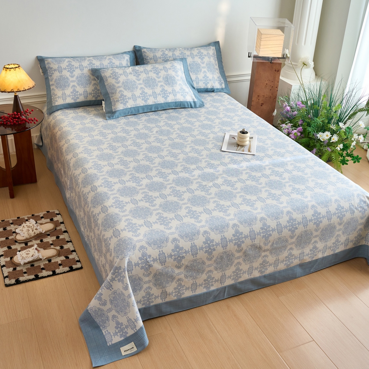 91家纺网 家纺一手货源 找家纺 春皖家纺 2026新款全棉老粗布席子凉席工艺款单床单床单单件 卢卡