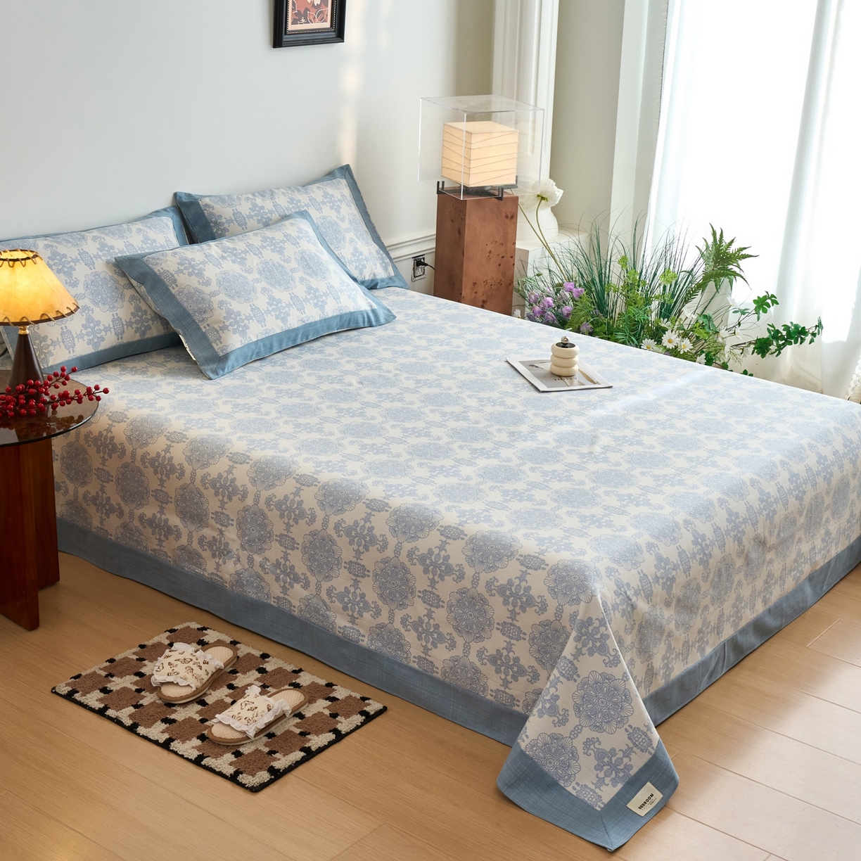 91家纺网 家纺一手货源 找家纺 春皖家纺 2026新款全棉老粗布席子凉席工艺款单床单床单单件 卢卡