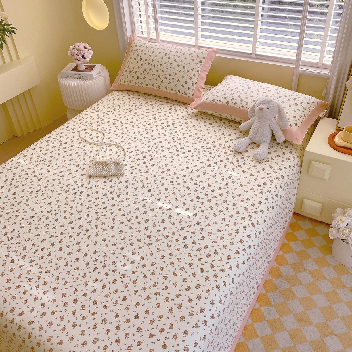 91家纺网 家纺一手货源 找家纺 春皖家纺 2026新款全棉老粗布席子凉席工艺款单床单床单单件 玫瑰情